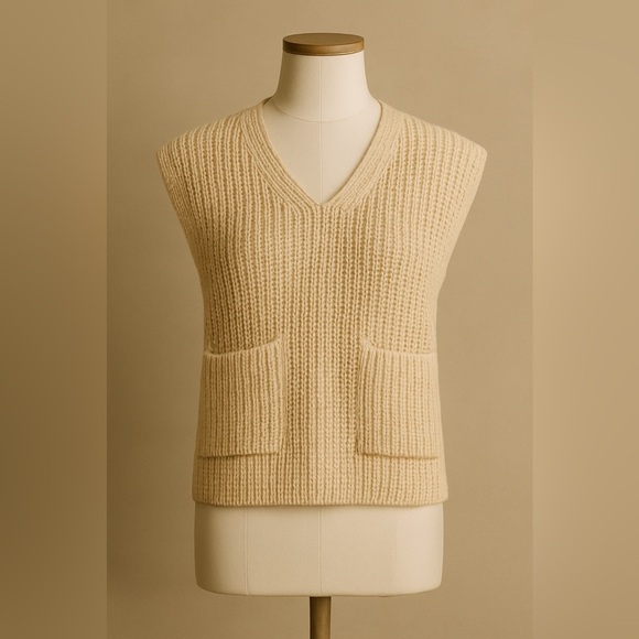 Totême Sleeveless V-Neck Linen Sweater – Ecru | Size XS - Picture 3 of 10